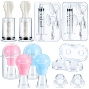 bbto 8 pieces nipple suction cups nipple corrector sucker nipple pullers aspirator women nipple flat inverted for breastfeeding silicone with case (blue, pink,1 inch)
