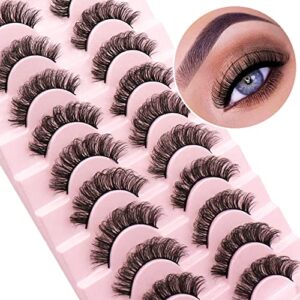 russian strip lashes that look like extensions, d curl fluffy false eyelashes, 10 pairs wispy natural fake lashes pack(d03)