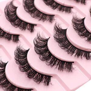 Russian Strip Lashes that look like extensions, D Curl Fluffy False Eyelashes, 10 Pairs Wispy Natural Fake Lashes Pack(D03)