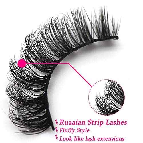 Russian Strip Lashes that look like extensions, D Curl Fluffy False Eyelashes, 10 Pairs Wispy Natural Fake Lashes Pack(D03)