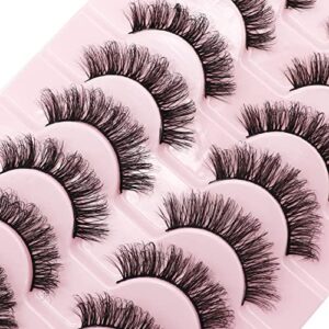 Russian Strip Lashes that look like extensions, D Curl Fluffy False Eyelashes, 10 Pairs Wispy Natural Fake Lashes Pack(D03)