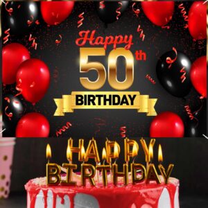 Happy 50th Birthday Red Black Decorations Banner Backdrop Background Balloons Cheers to 50 Years Old Bady Theme Decor for Girls Boys Happy 50 Birthday Party Photo Booth Props Favors Supplies