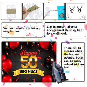 Happy 50th Birthday Red Black Decorations Banner Backdrop Background Balloons Cheers to 50 Years Old Bady Theme Decor for Girls Boys Happy 50 Birthday Party Photo Booth Props Favors Supplies