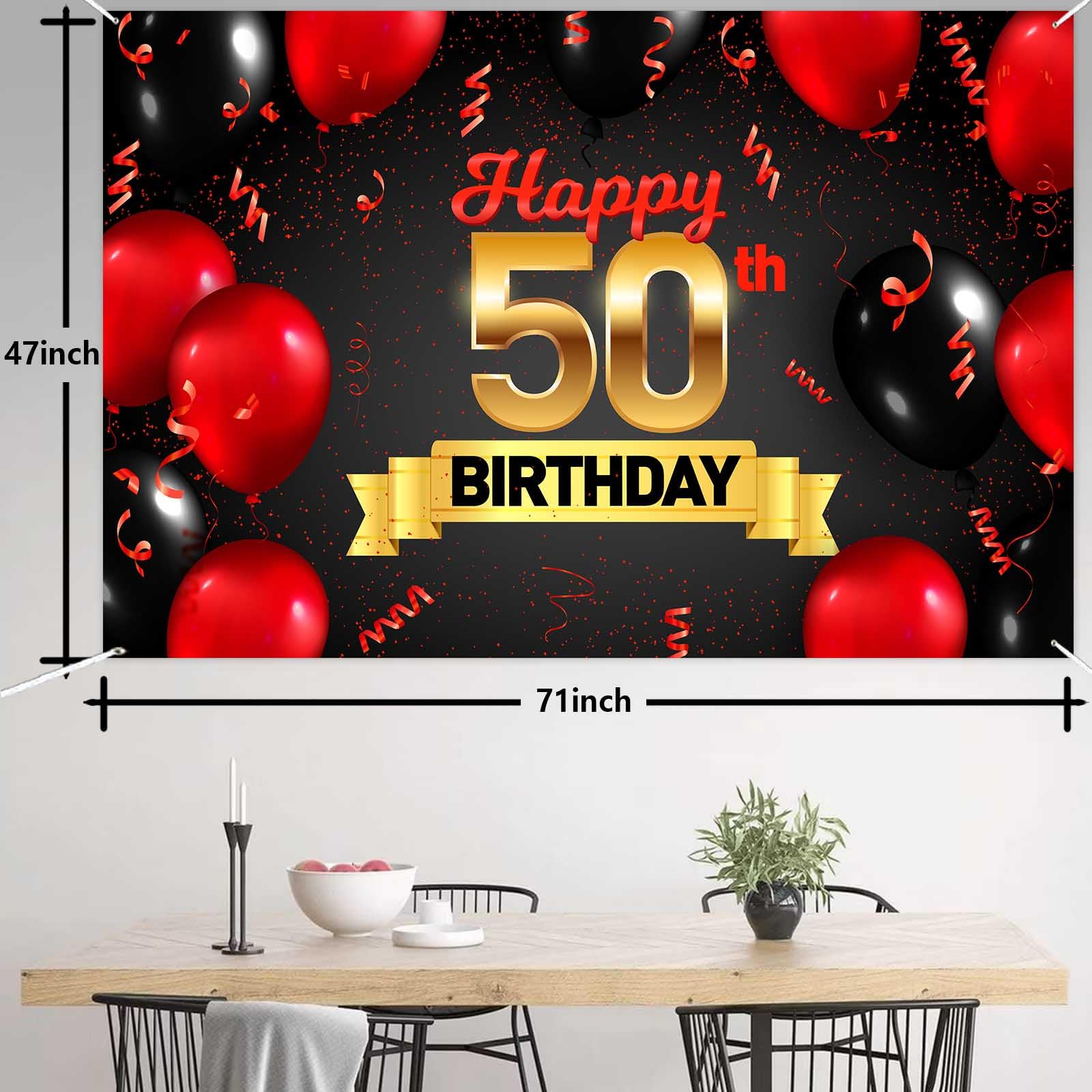 Happy 50th Birthday Red Black Decorations Banner Backdrop Background Balloons Cheers to 50 Years Old Bady Theme Decor for Girls Boys Happy 50 Birthday Party Photo Booth Props Favors Supplies