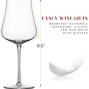 LUNA & MANTHA Modren Red Wine Glasses- Hand Blown Full Bottle Crystal White and Red Wine Glasses, Thin Rim & Long Stem, Perfect for Cabernet, Pinot Noir, Burgundy, Bordeaux- 18 Oz, Clear