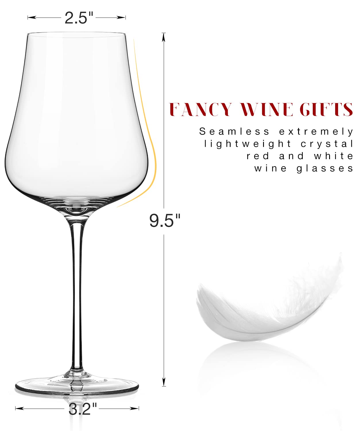 LUNA & MANTHA Modren Red Wine Glasses- Hand Blown Full Bottle Crystal White and Red Wine Glasses, Thin Rim & Long Stem, Perfect for Cabernet, Pinot Noir, Burgundy, Bordeaux- 18 Oz, Clear