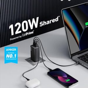 Anker 737 GaNPrime, 120W USB C Charger, PPS 3-Port Fast Compact Foldable Wall Charger for MacBook Pro/Air, iPad Pro, iPhone 15/Pro, Galaxy S22/S21, Dell XPS 13, Note 20/10+, and More Devices