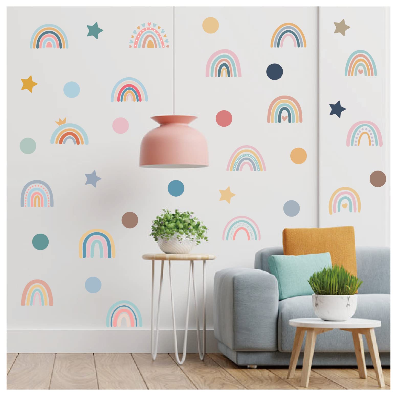 76 PCS Small Boho Rainbow Star Dots Athestic Wall Sticker for Boys Girls Nursery Room Bedroom playroom Study Room Living Room Dance Room