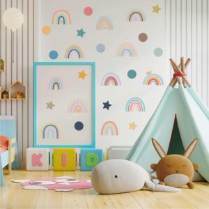 76 PCS Small Boho Rainbow Star Dots Athestic Wall Sticker for Boys Girls Nursery Room Bedroom playroom Study Room Living Room Dance Room