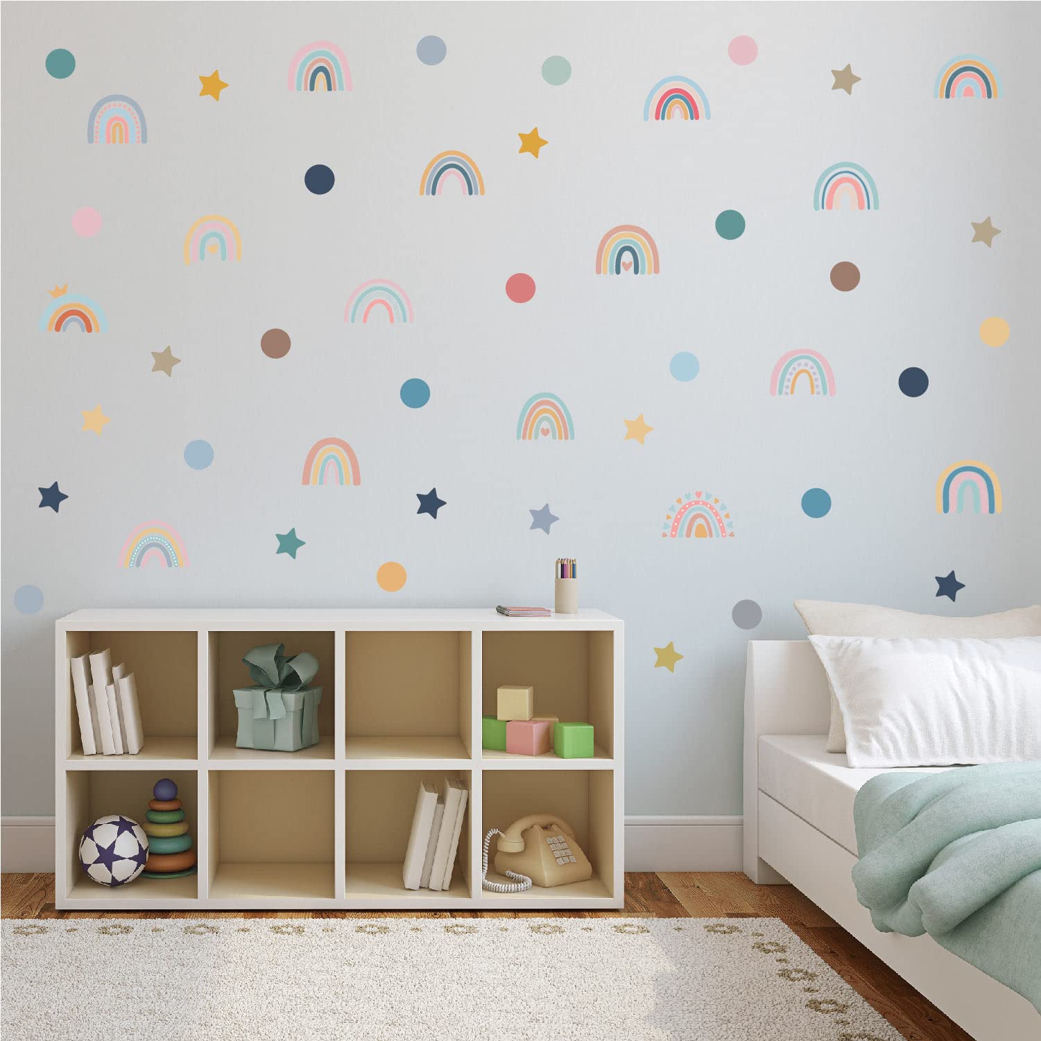 76 PCS Small Boho Rainbow Star Dots Athestic Wall Sticker for Boys Girls Nursery Room Bedroom playroom Study Room Living Room Dance Room