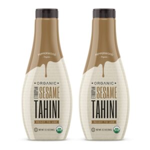 organic ethiopian sesame tahini - squeezable creamy & ready tahini paste 12.3 ounce (2-pack) - hulled, unsalted, non-gmo, gluten-free, peanut-free, by pepperwood organics