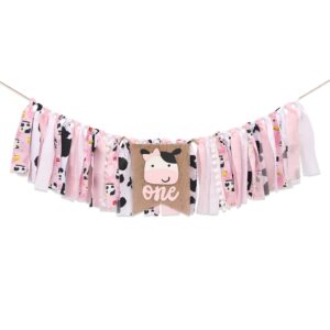 cow high chair banner - farm 1st birthday party for baby girl, pink barnyard theme banner ,first cake smash, baby shower decorations for girl