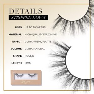 Lilly Lashes Everyday Stripped Down Faux Mink Lashes False Eyelashes Natural Look Faux Wispy Lashes Mink Fake Eyelashes To Be Worn With Eye Glasses Natural Lashes 13 mm Reusable Up to 20 Times