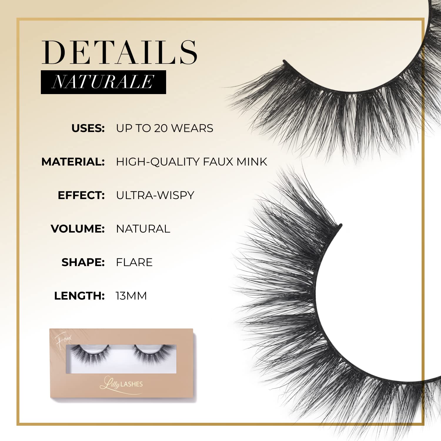 Lilly Lashes Everyday Naturale Faux Mink Lashes False Eyelashes Natural Look Wispy Lashes Cat Eye Lashes Short Lashes Flare Style Strip Lashes Natural Lashes 13 mm Reusable Up to 20 Times