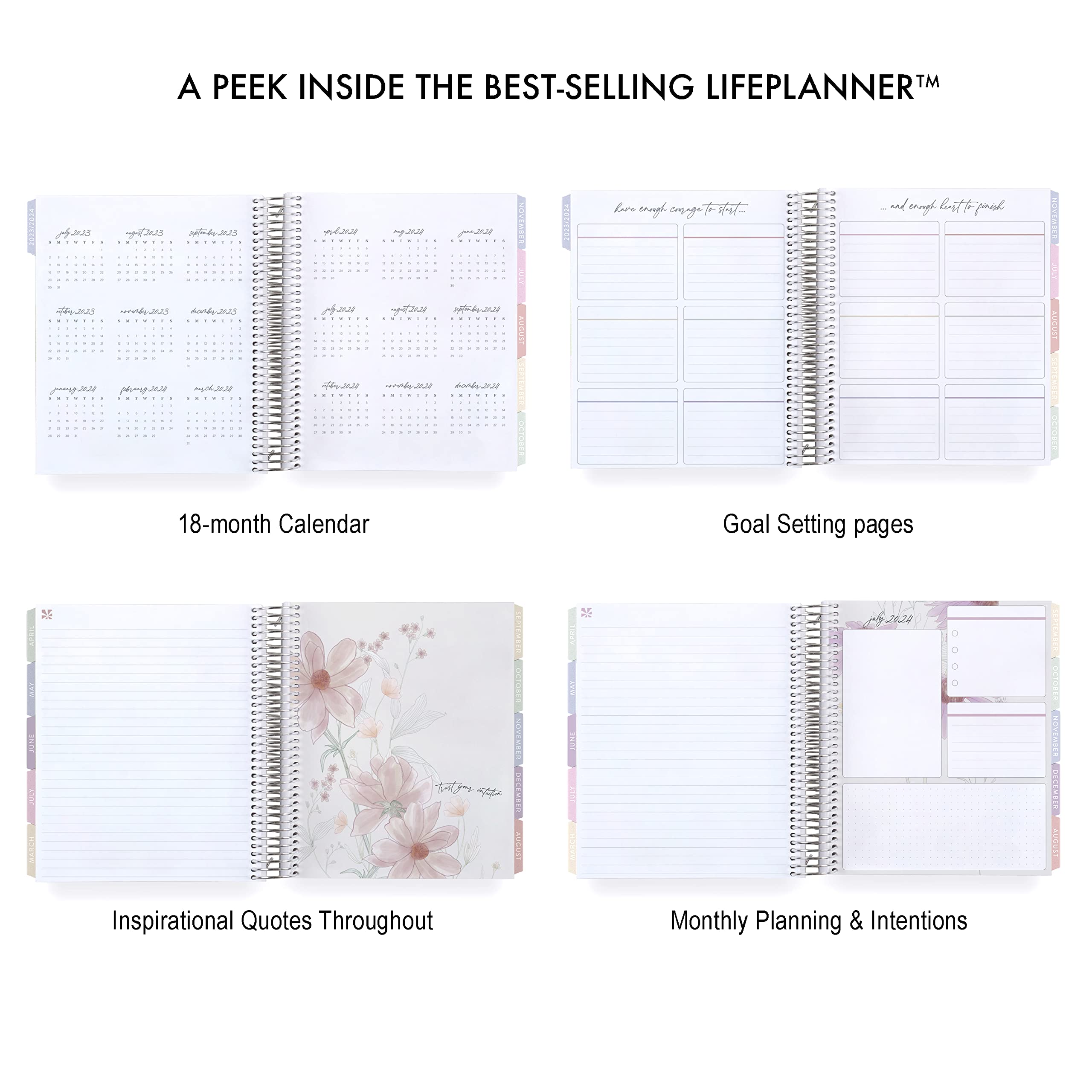 7" x 9" Platinum Spiral Coiled Life Planner (July 2023 - June 2024) - Colorblends Classic Cover + Inspire Interior Pages. Hourly Weekly & Monthly Agenda by Erin Condren