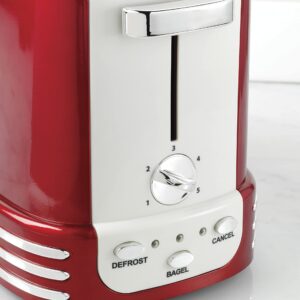 Nostalgia Retro Wide 2-Slice Toaster, Vintage Design With Crumb Tray, Cord Storage & 5 Toasting Levels, Red