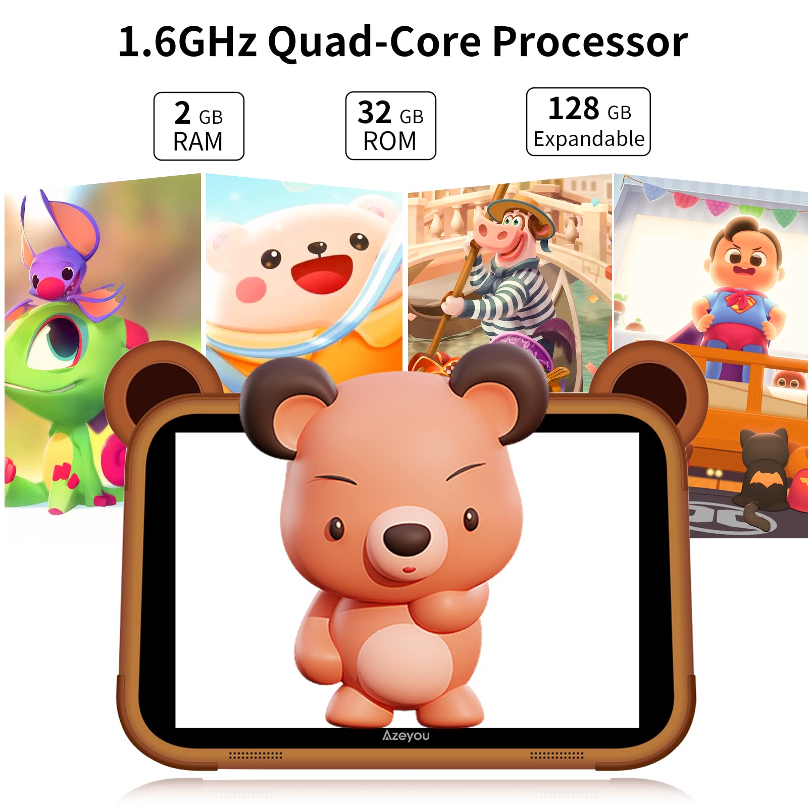 Azeyou Toddler Tablet 8 inch Android Tablet for Kids, 5 Layer Eye Protection Screen, 2GB RAM & 32GB Storage, 2MP Camera, 4000mAh Battery, Educational APPs, Parental Control, K20 WiFi Tablet Bear