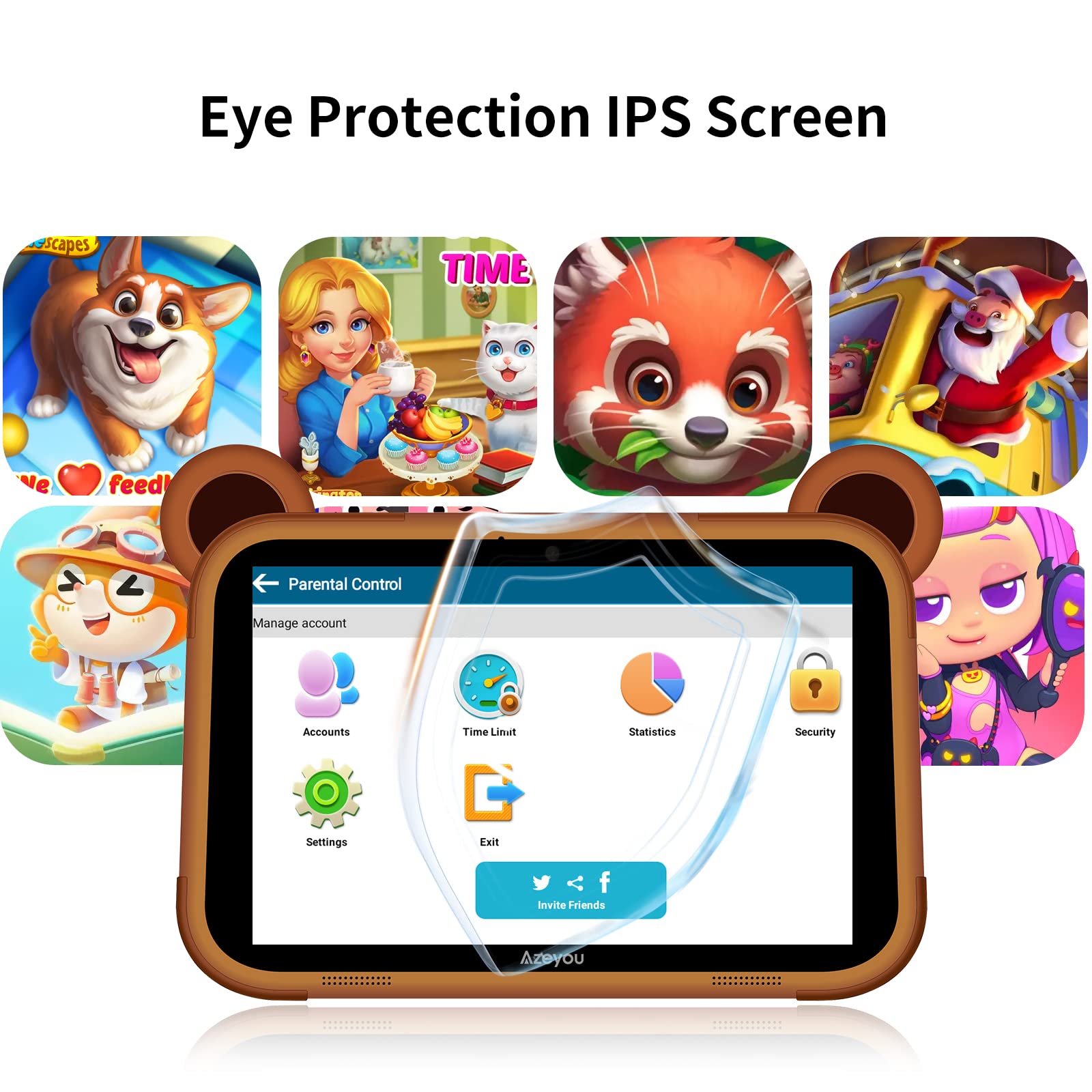 Azeyou Toddler Tablet 8 inch Android Tablet for Kids, 5 Layer Eye Protection Screen, 2GB RAM & 32GB Storage, 2MP Camera, 4000mAh Battery, Educational APPs, Parental Control, K20 WiFi Tablet Bear