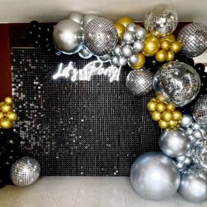 Shimmer Wall Panel Sequin Wall Backdrop Halloween Backdrop Black Backdrop 24-Packs Glitter Bling Background for Bachelorette Parties Advertising Signs