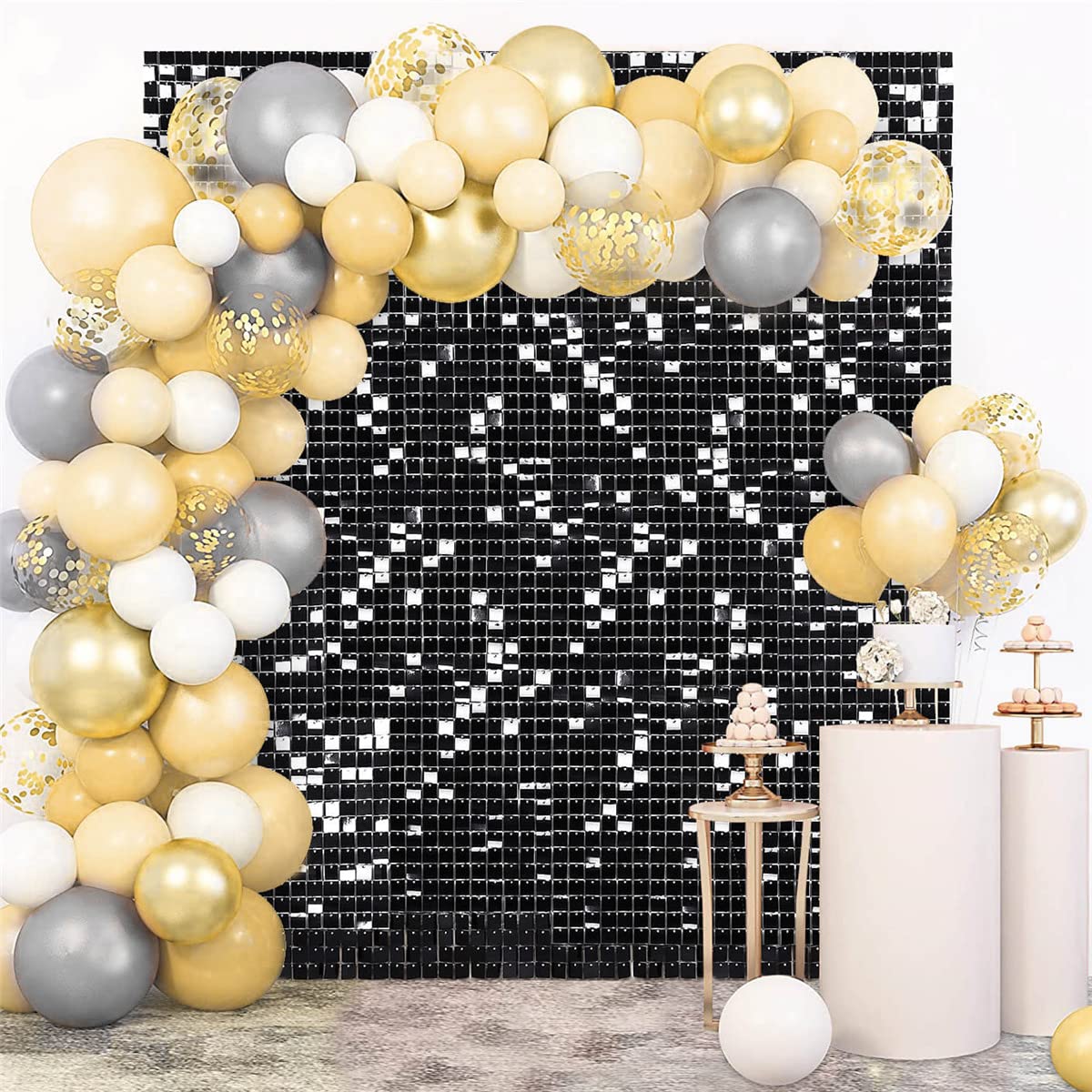 Shimmer Wall Panel Sequin Wall Backdrop Halloween Backdrop Black Backdrop 24-Packs Glitter Bling Background for Bachelorette Parties Advertising Signs