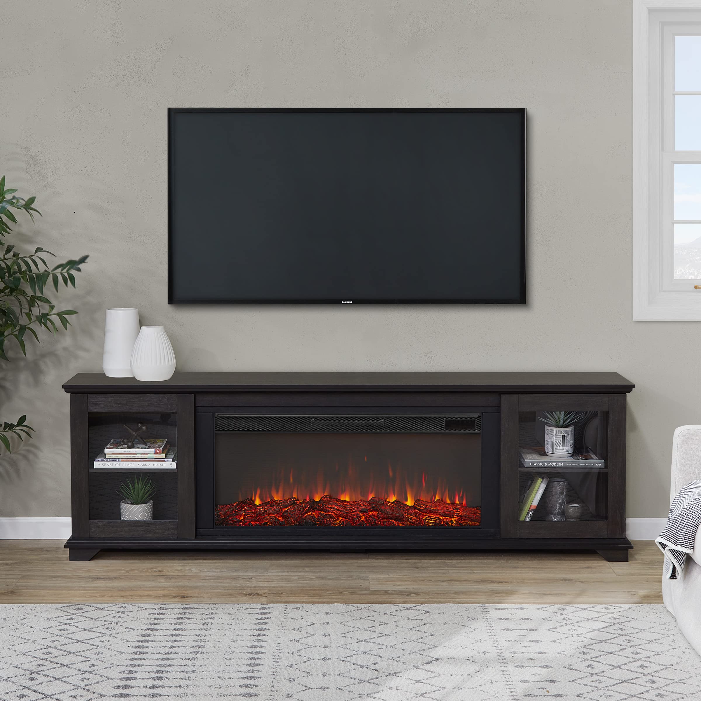 Benjamin Landscape Media Electric Fireplace in Weathered Wood by Real Flame