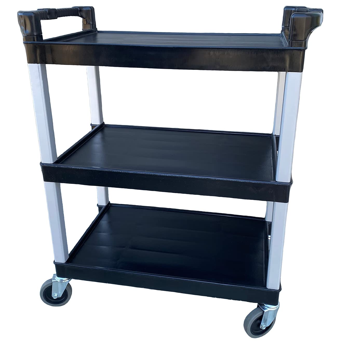 CRAYATA Rolling Utility Cart, 3 Shelf Heavy Duty Plastic Restaurant Cart, 390 Pound Weight Capacity, Made in USA