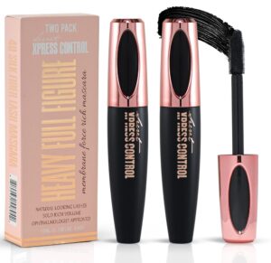 secret xpress control 4d silk fiber lash mascara, lengthening and thick, long lasting, waterproof & smudge-proof, all day exquisitely full, long, thick, smudge-proof eyelashes (2 pack)