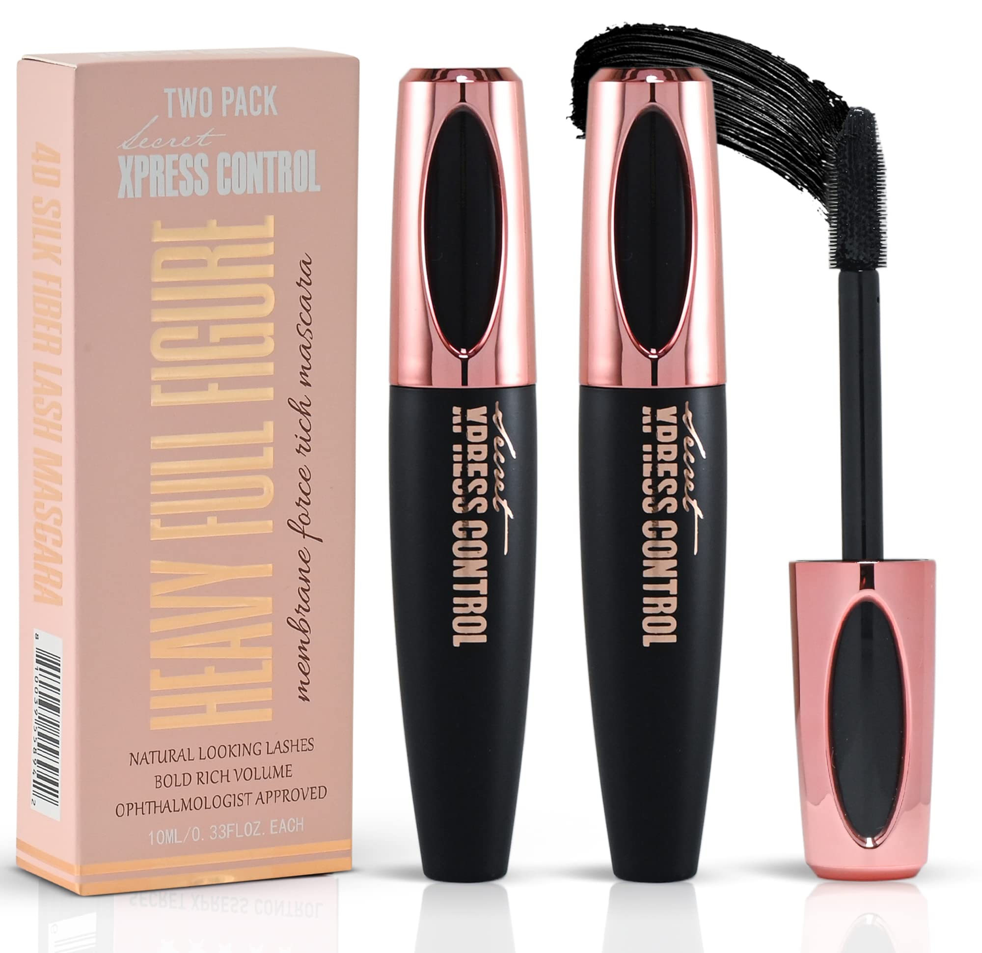 Secret Xpress Control 4D Silk Fiber Lash Mascara, Lengthening and Thick, Long Lasting, Waterproof & Smudge-Proof, All Day Exquisitely Full, Long, Thick, Smudge-Proof Eyelashes (2 Pack)