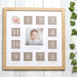 Kate & Milo I Love You to The Moon and Back First Year Frame, Baby Registry, Baby Shower, Wood, Gray