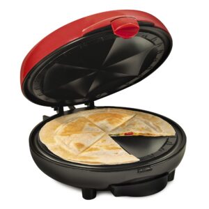 taco tuesday deluxe 8-inch 6-wedge electric quesadilla maker with extra stuffing latch, red