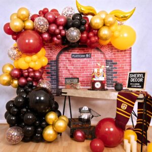 ALL-IN-1 Harry Potter Balloons Garland Arch Kit with BONUS Snitch – Harry Potter Birthday Party Decorations & Supplies for Baby Shower, Chosen One, Wizard Burgundy Black Hogwarts Balloons