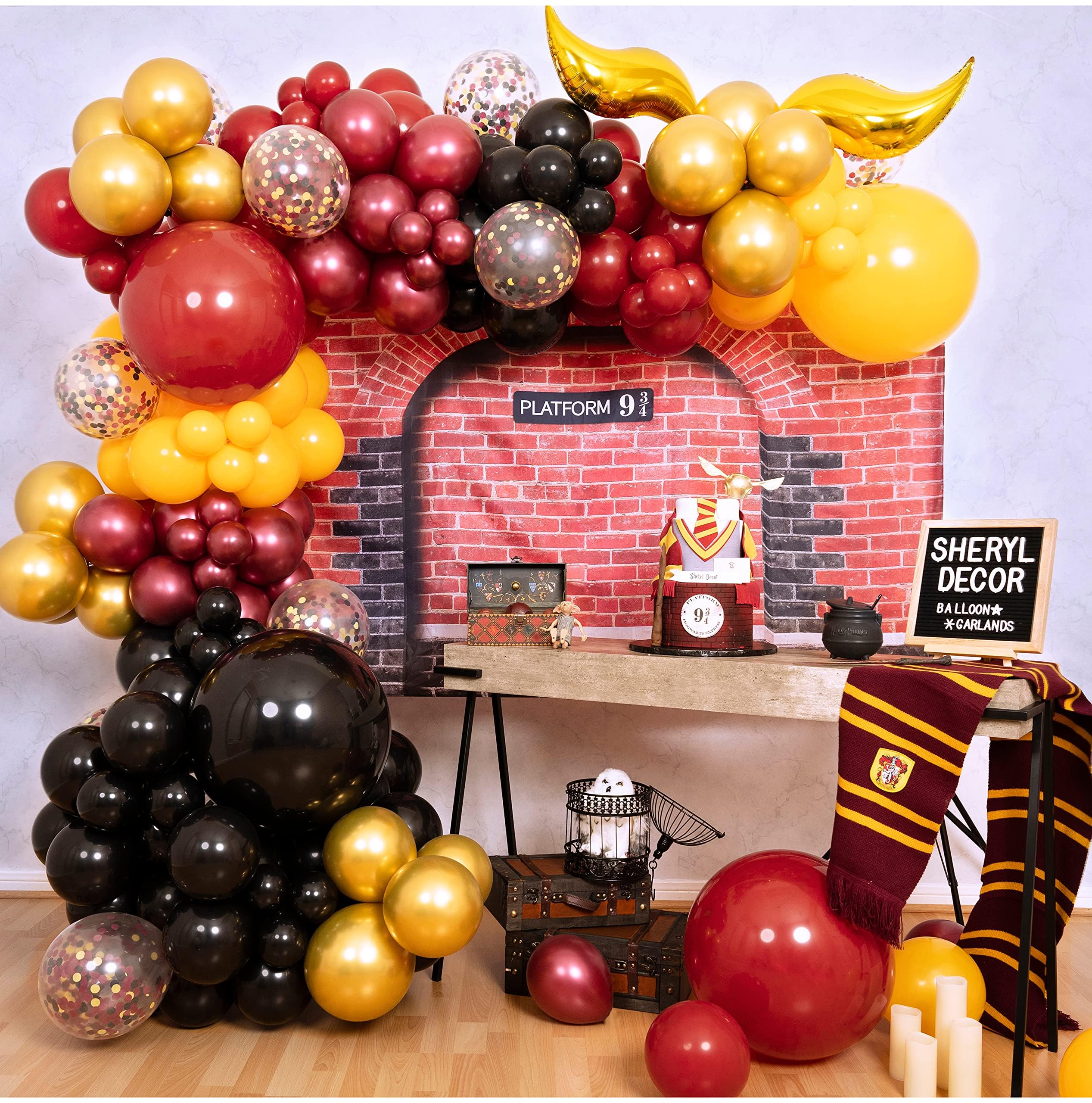 ALL-IN-1 Harry Potter Balloons Garland Arch Kit with BONUS Snitch – Harry Potter Birthday Party Decorations & Supplies for Baby Shower, Chosen One, Wizard Burgundy Black Hogwarts Balloons