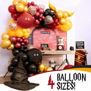 ALL-IN-1 Harry Potter Balloons Garland Arch Kit with BONUS Snitch – Harry Potter Birthday Party Decorations & Supplies for Baby Shower, Chosen One, Wizard Burgundy Black Hogwarts Balloons