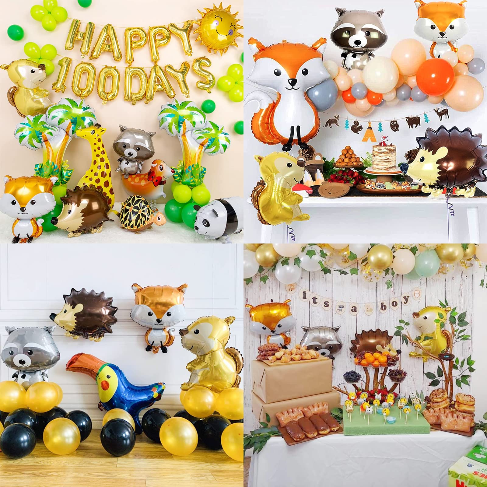 8 PCS Woodland Animal Balloons Forest Animals Foil Mylar Balloon for Woodland Themed Baby Shower,Birthday Party Decorations