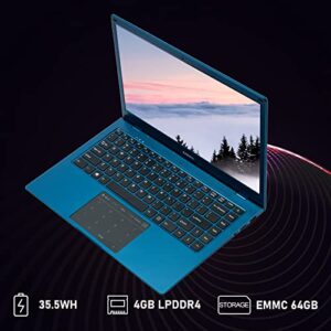 Azeyou Newest 14.1" Thin Light Business Student Laptop Computer, up to 2.8GHz Celeron N4020 Processor, 4GB DDR4 RAM, 64GB Storage, 2MP Webcam, WiFi, Bluetooth, Windows 11 Laptop Blue