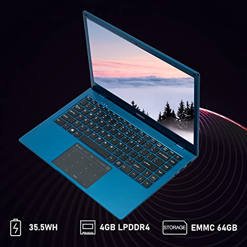 Azeyou Newest 14.1" Thin Light Business Student Laptop Computer, up to 2.8GHz Celeron N4020 Processor, 4GB DDR4 RAM, 64GB Storage, 2MP Webcam, WiFi, Bluetooth, Windows 11 Laptop Blue