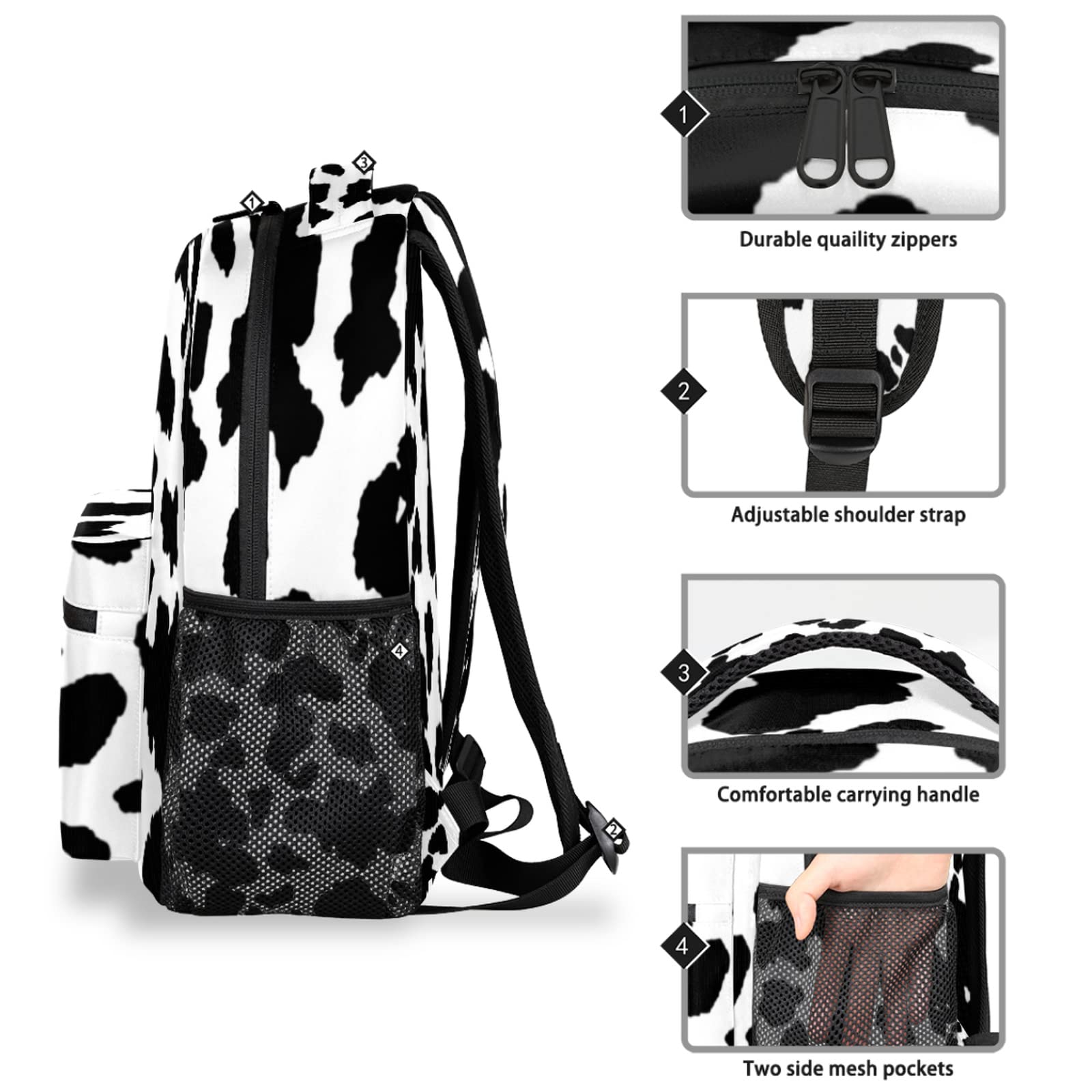 Cow Print Pattern Large Backpack Rucksack Animal Book Bag Travel Hiking School Bag for Adult Boys Girls