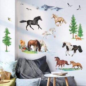 decalmile farm animal wall stickers wild horse in the forest wall decals kids bedroom playroom tv background wall decor
