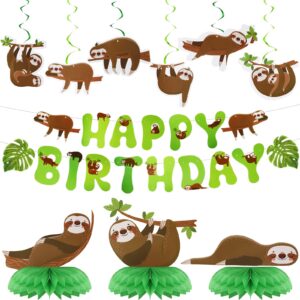 17 pcs dog sloth party decorations and supplies including 2 birthday banner, 3 honeycomb centerpieces, 6 hanging swirls, 6 hanging card, puppy sloth theme birthday party favors (sloth style)