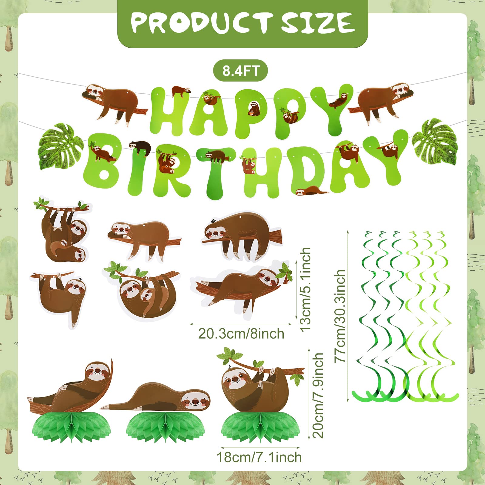 17 Pcs Dog Sloth Party Decorations and Supplies Including 2 Birthday Banner, 3 Honeycomb Centerpieces, 6 Hanging Swirls, 6 Hanging Card, Puppy Sloth Theme Birthday Party Favors (Sloth Style)