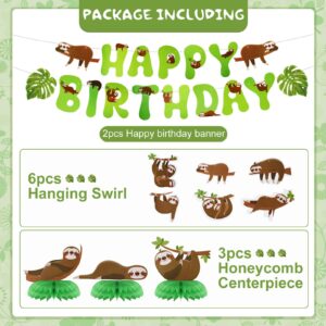 17 Pcs Dog Sloth Party Decorations and Supplies Including 2 Birthday Banner, 3 Honeycomb Centerpieces, 6 Hanging Swirls, 6 Hanging Card, Puppy Sloth Theme Birthday Party Favors (Sloth Style)