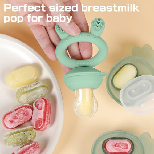 Haakaa Baby Fruit Food Feeder & Mini Freezer Nibble Tray Combo, Breastmilk Popsicle Molds for Cooling Relief, BPA Free Silicone Feeder for Safe Infant Self Feeding, 4 Month+ (Pea Green)