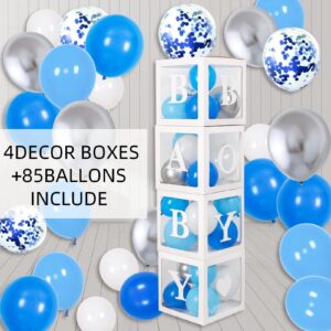 Baby Shower Decorations for Boy, Blue Baby Party Decor Kit with Balloons Boxes, Blue Balloon Garland Backdrop Banner and Tablecloth and Baby Shower Sash, Baby Boy Shower Decorations