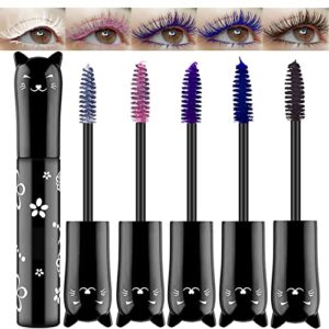 sunny light Colored Eyelash Mascara Set, 5 Colors Colorful Waterproof Rainbow Fiber Eyelashes Long Lasting Thick Volume Eye Lash for Women Cruelty Free Vegan Natural Makeup All Day