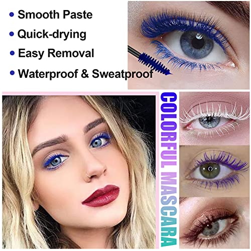 sunny light Colored Eyelash Mascara Set, 5 Colors Colorful Waterproof Rainbow Fiber Eyelashes Long Lasting Thick Volume Eye Lash for Women Cruelty Free Vegan Natural Makeup All Day