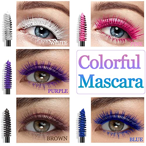 sunny light Colored Eyelash Mascara Set, 5 Colors Colorful Waterproof Rainbow Fiber Eyelashes Long Lasting Thick Volume Eye Lash for Women Cruelty Free Vegan Natural Makeup All Day