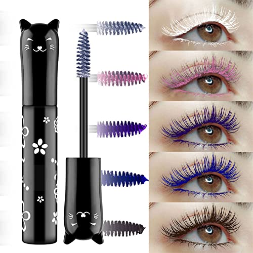 sunny light Colored Eyelash Mascara Set, 5 Colors Colorful Waterproof Rainbow Fiber Eyelashes Long Lasting Thick Volume Eye Lash for Women Cruelty Free Vegan Natural Makeup All Day