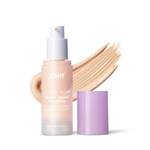 joah crystal glow peptide-infused foundation, 2-in-1 multitasking korean makeup with blurring face primer, luminizer, hydration & skin defense for a flawless finish, 1.01 oz, very fair cool