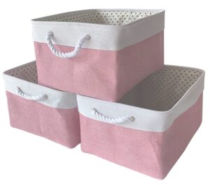 italia 3pack collapsible large fabric basket pink/white, size: 18 x 14 x 10 h…