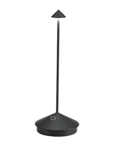 zafferano pina pro cordless led table lamp (black) powder-coated aluminum, touch dimmable, indoor outdoor, contact charging base, usa plug, 11.4” 29cm
